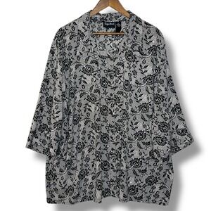 Maggie Barnes 3X Blouse Black Lace Floral Print‎ Button Up Dark Romantic Goth